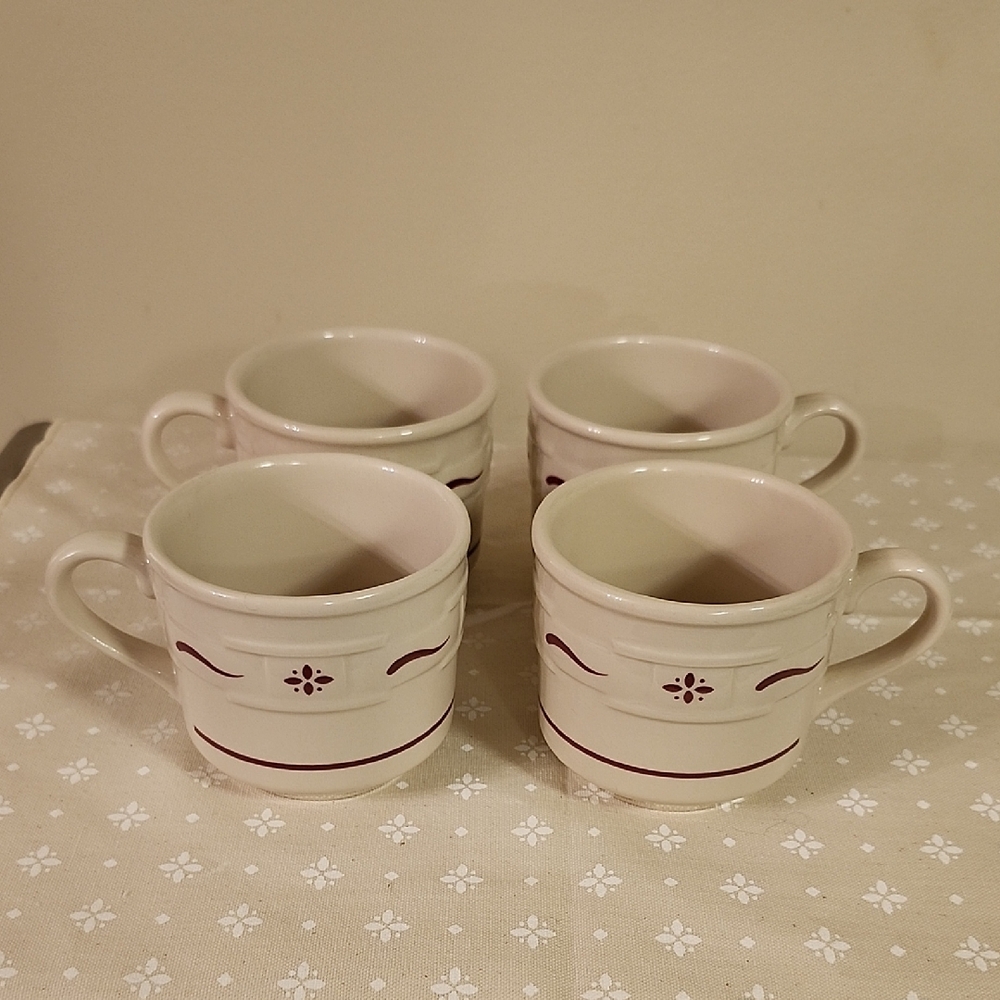 Longaberger Woven Traditions Pottery Red Mug Set